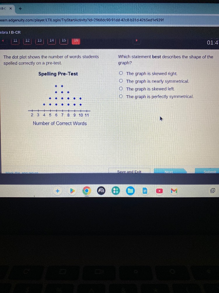 ebra i b-cr the dot plot shows the number of words students spelled cor…