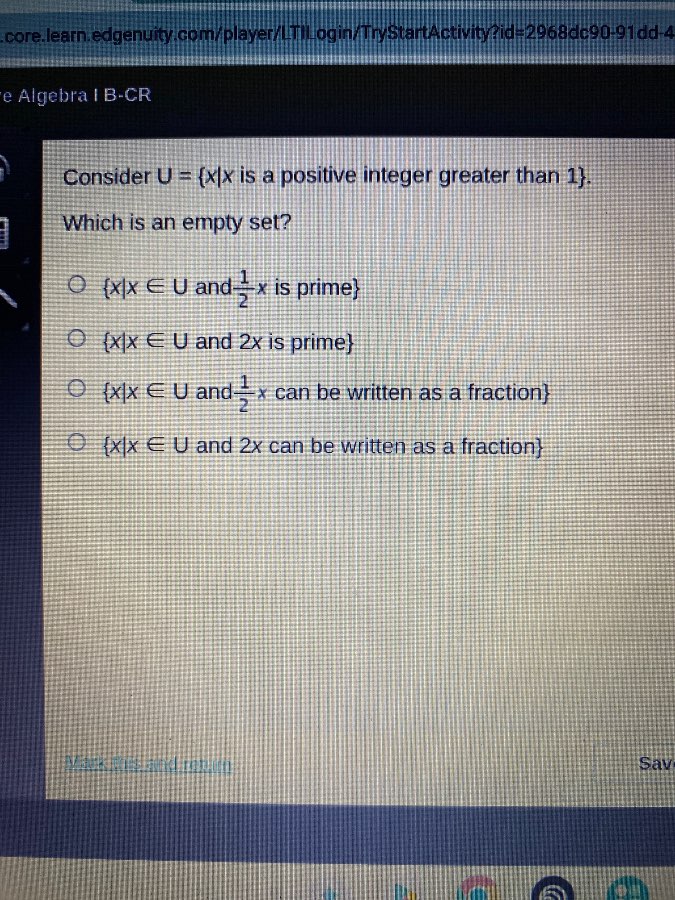 re algebra i b-cr consider u = {x|x is a positive integer greater than …