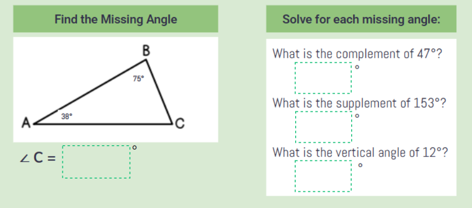 find the missing angle ∠ c = □□□□ ° solve for each missing angle: what …