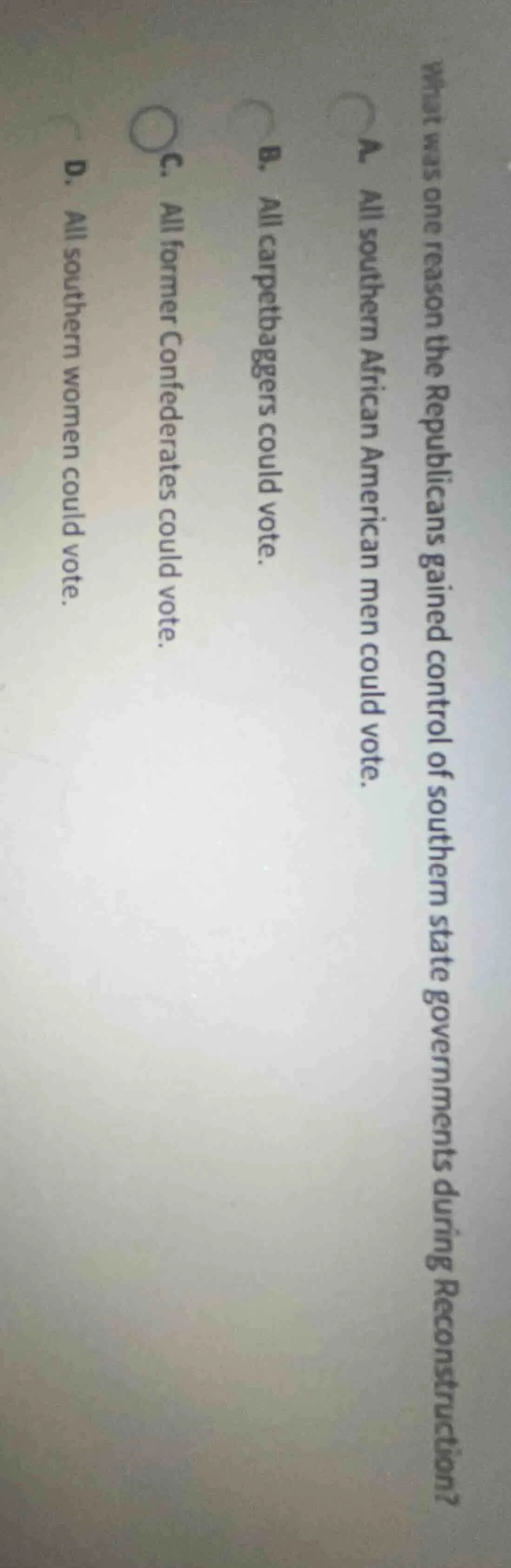 what was one reason the republicans gained control of southern state go…