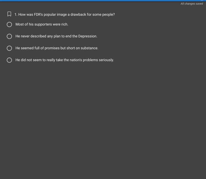 1. how was fdrs popular image a drawback for some people? most of his s…