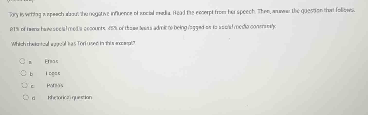 tory is writing a speech about the negative influence of social media. …