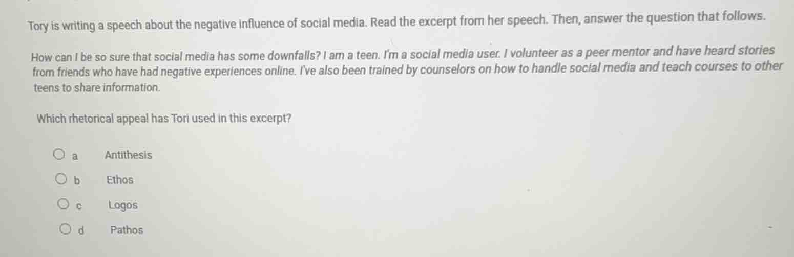 tory is writing a speech about the negative influence of social media. …