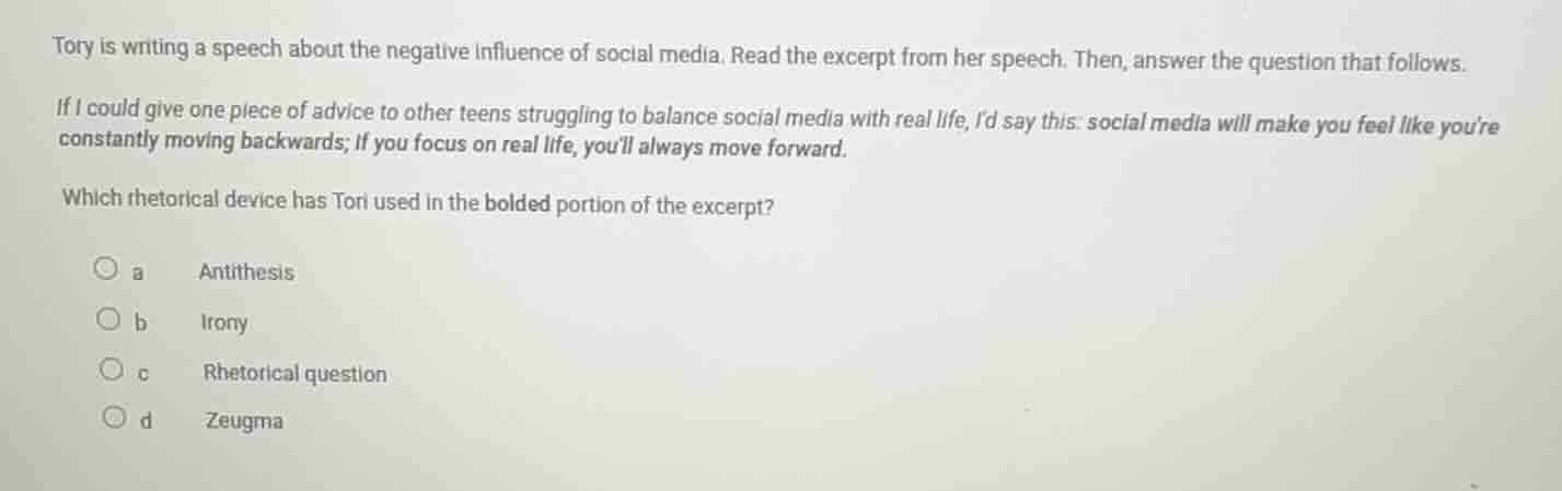 tory is writing a speech about the negative influence of social media. …