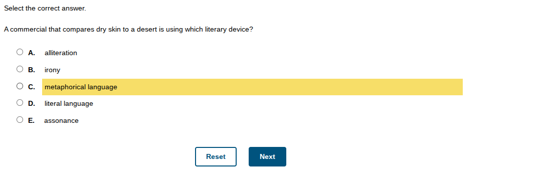 select the correct answer. a commercial that compares dry skin to a des…