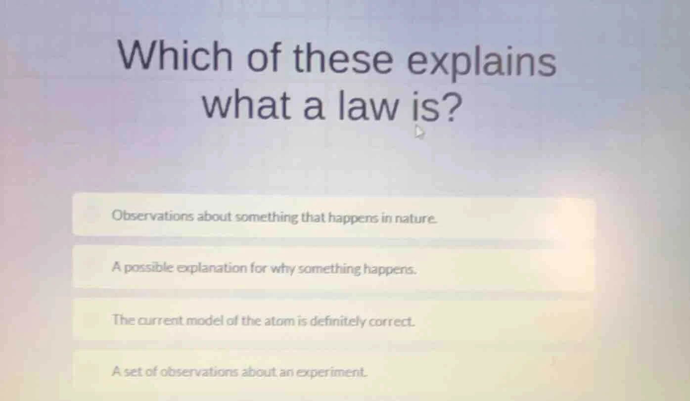 which of these explains what a law is? observations about something tha…