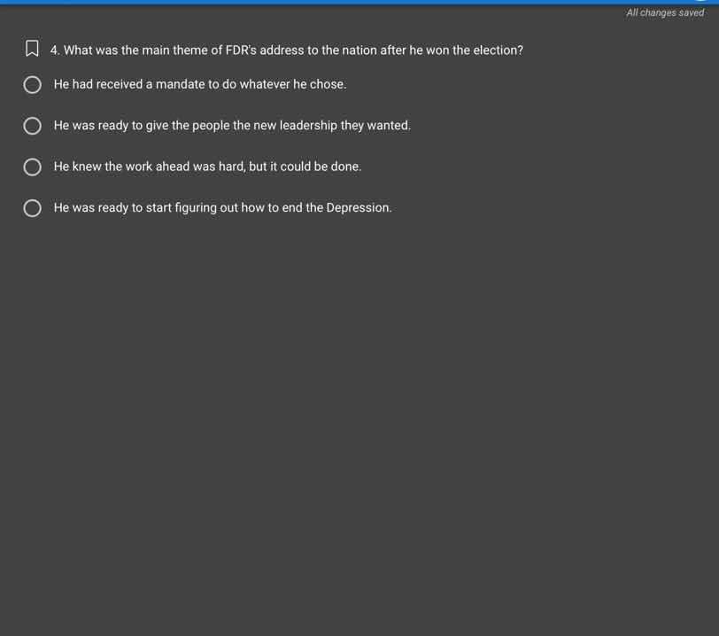 4. what was the main theme of fdrs address to the nation after he won t…