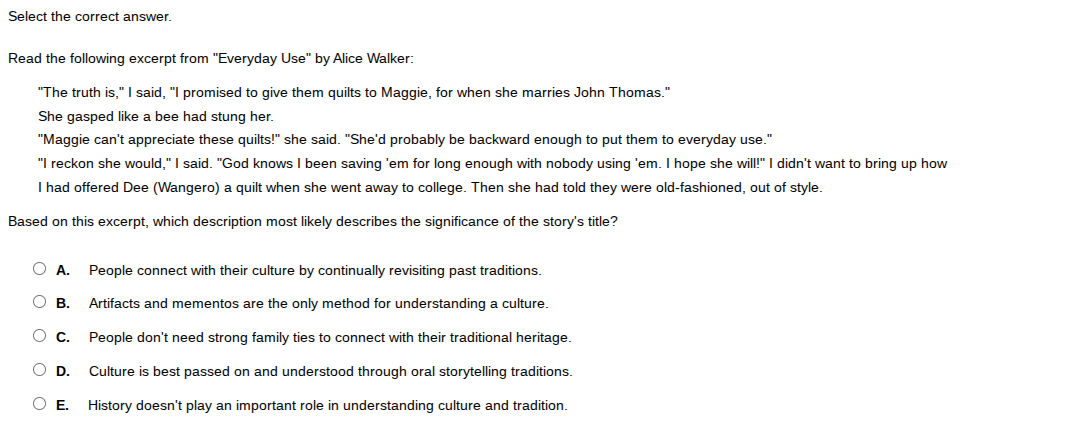 select the correct answer. read the following excerpt from \everyday us…