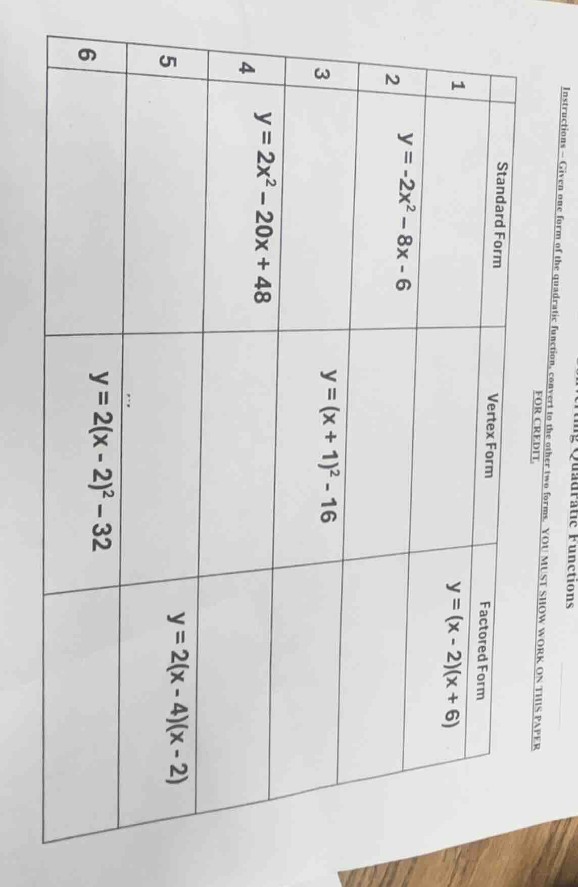 converting quadratic functions instructions - given one form of the qua…
