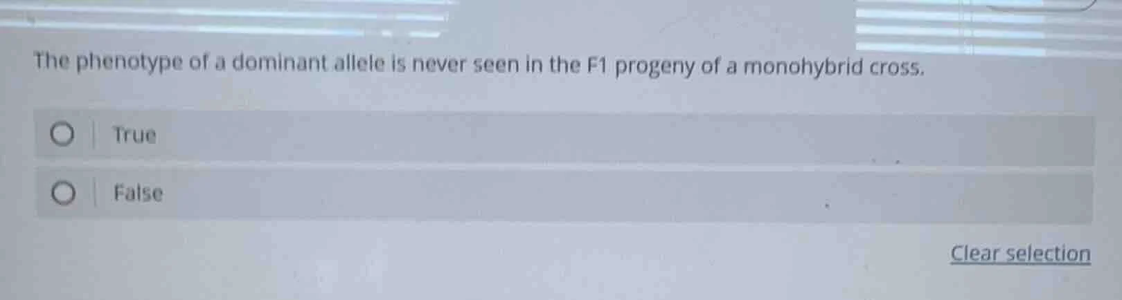 the phenotype of a dominant allele is never seen in the f1 progeny of a…