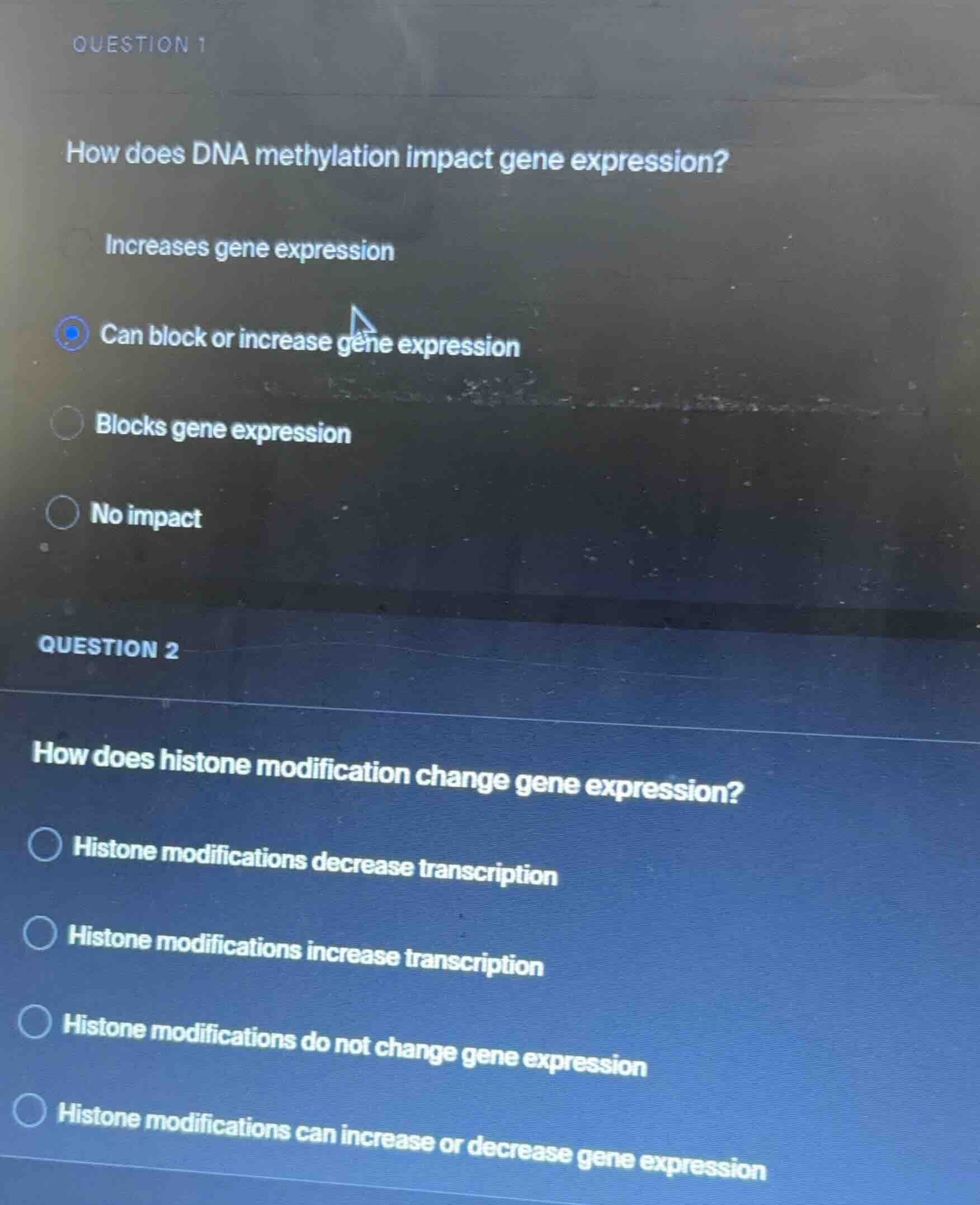 question 1 how does dna methylation impact gene expression? increases g…