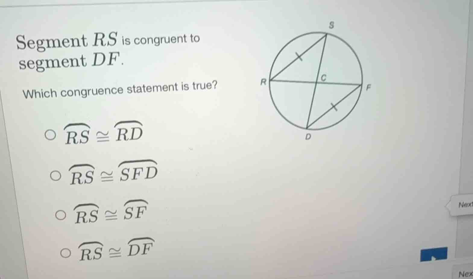 segment $rs$ is congruent to segment $df$. which congruence statement i…