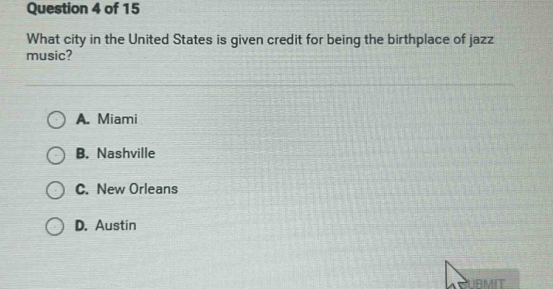 question 4 of 15 what city in the united states is given credit for bei…