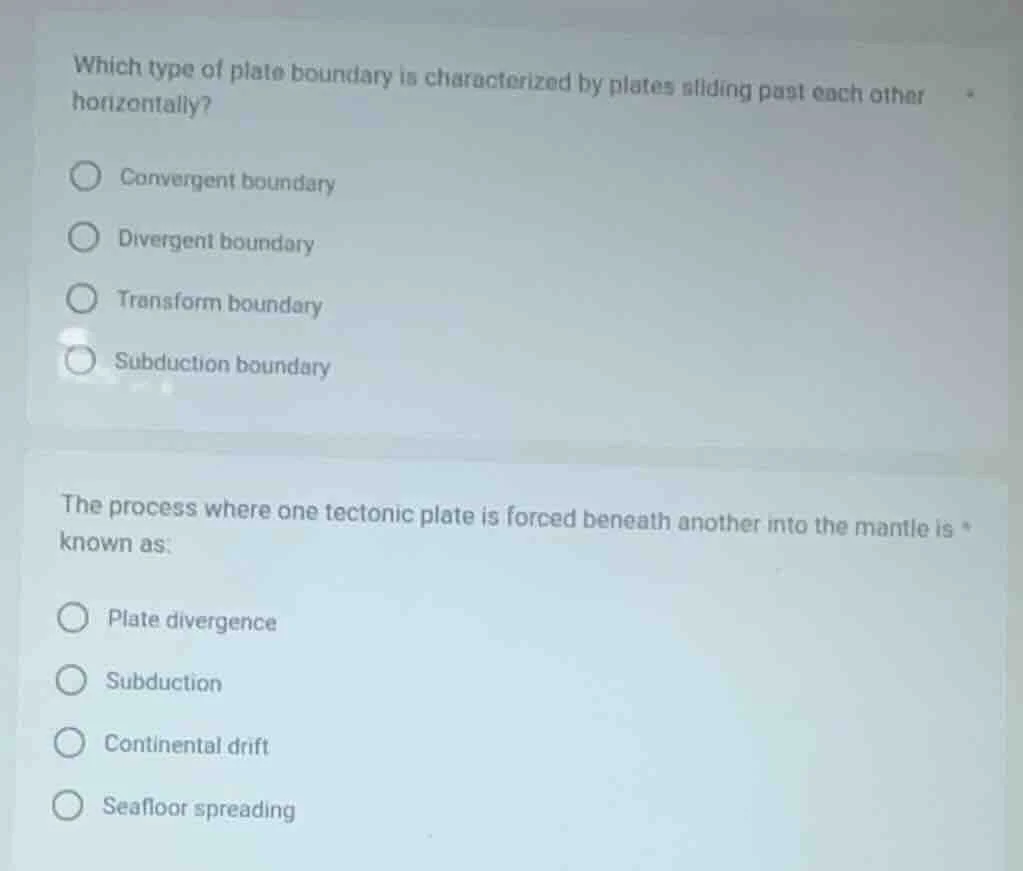 which type of plate boundary is characterized by plates sliding past ea…