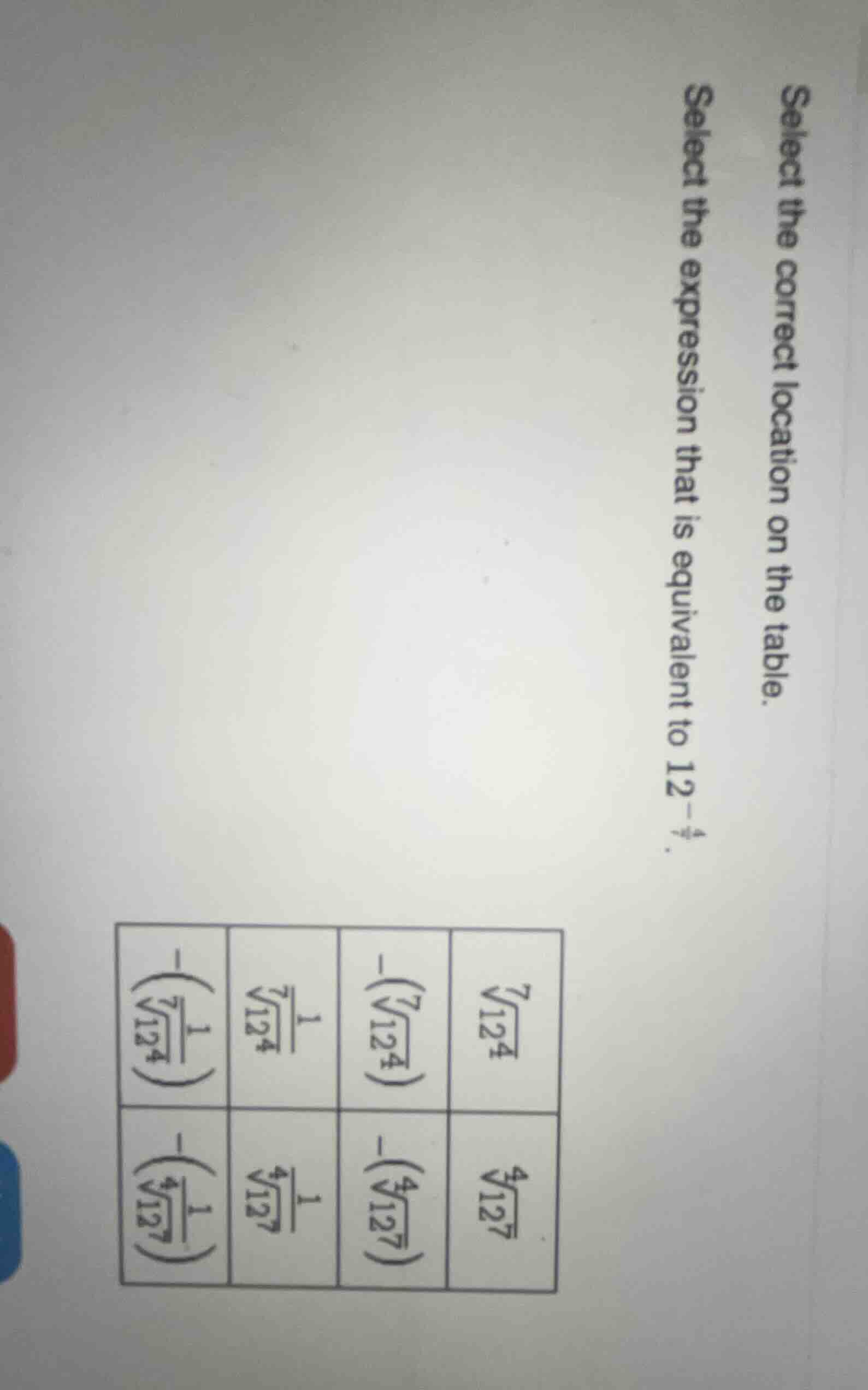 select the correct location on the table. select the expression that is…