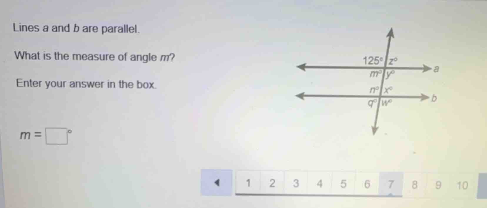 lines a and b are parallel. what is the measure of angle m? enter your …