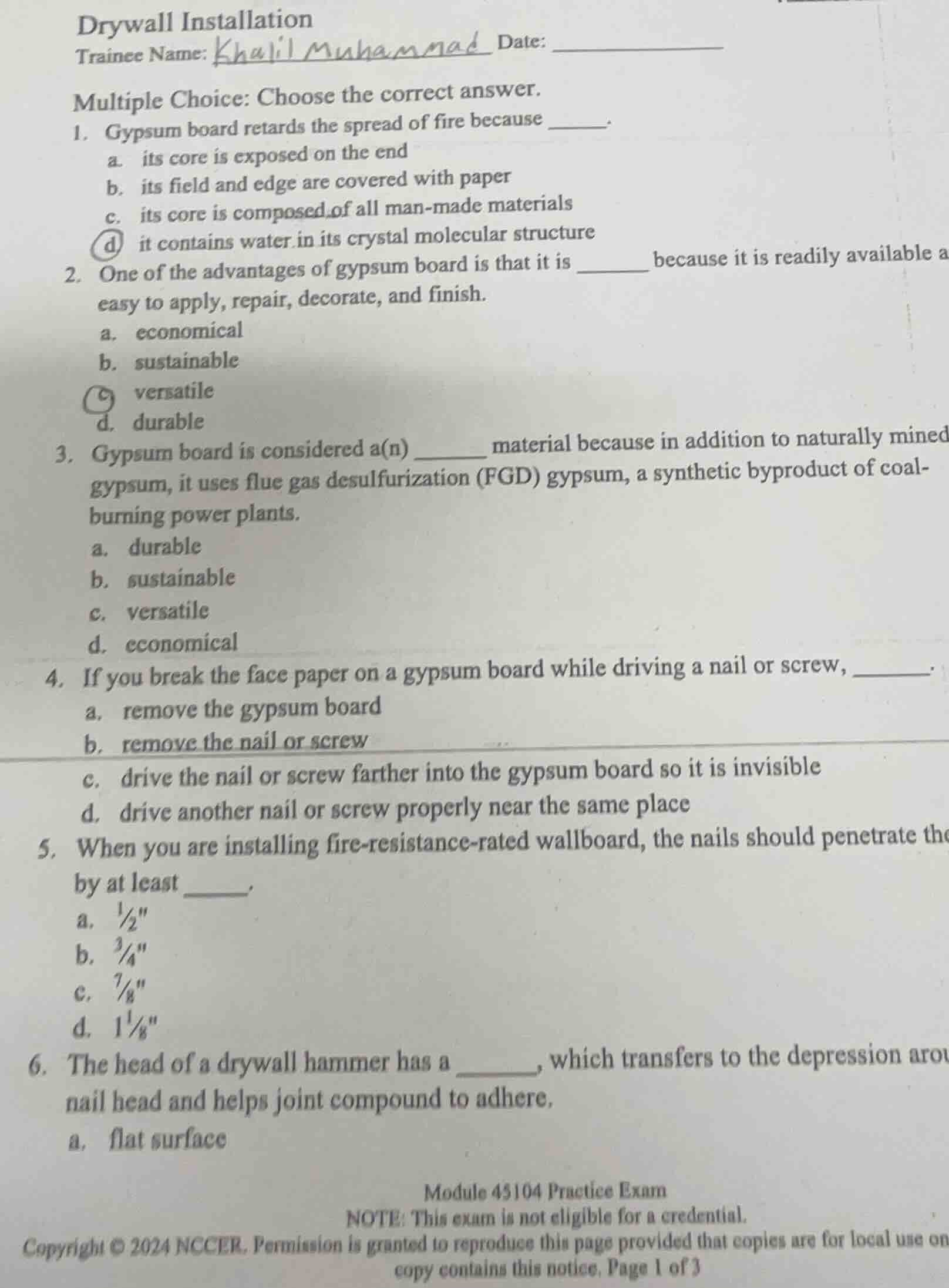 drywall installation trainee name: khalil muhammad date: ______________…