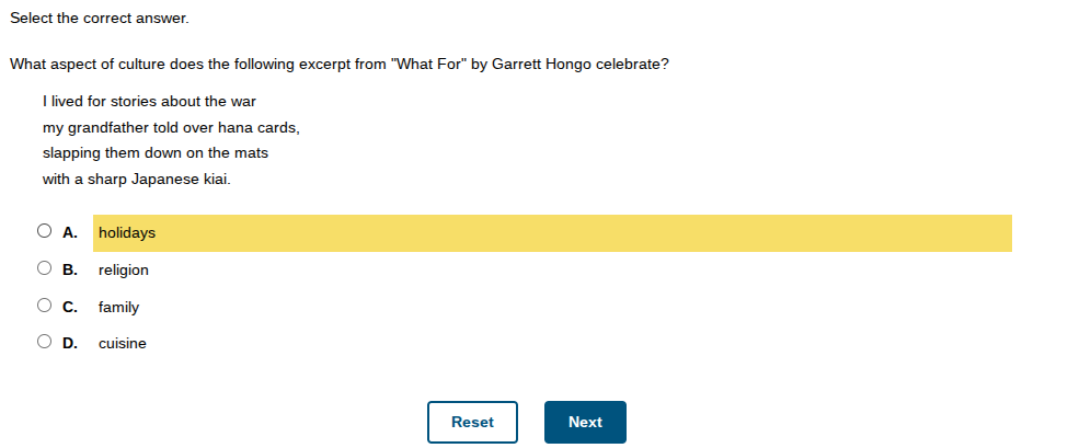 select the correct answer. what aspect of culture does the following ex…