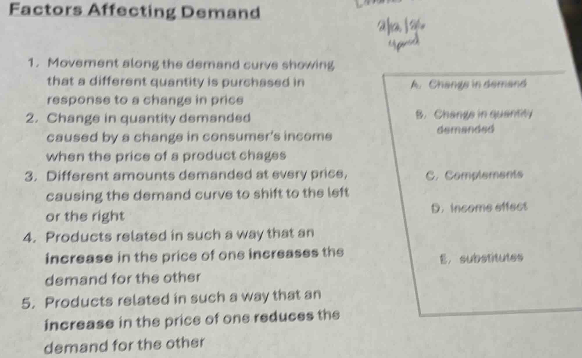 factors affecting demand 1. movement along the demand curve showing tha…