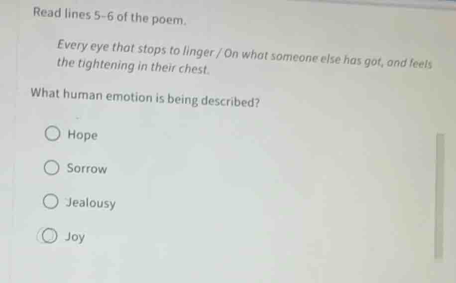read lines 5-6 of the poem. every eye that stops to linger / on what so…