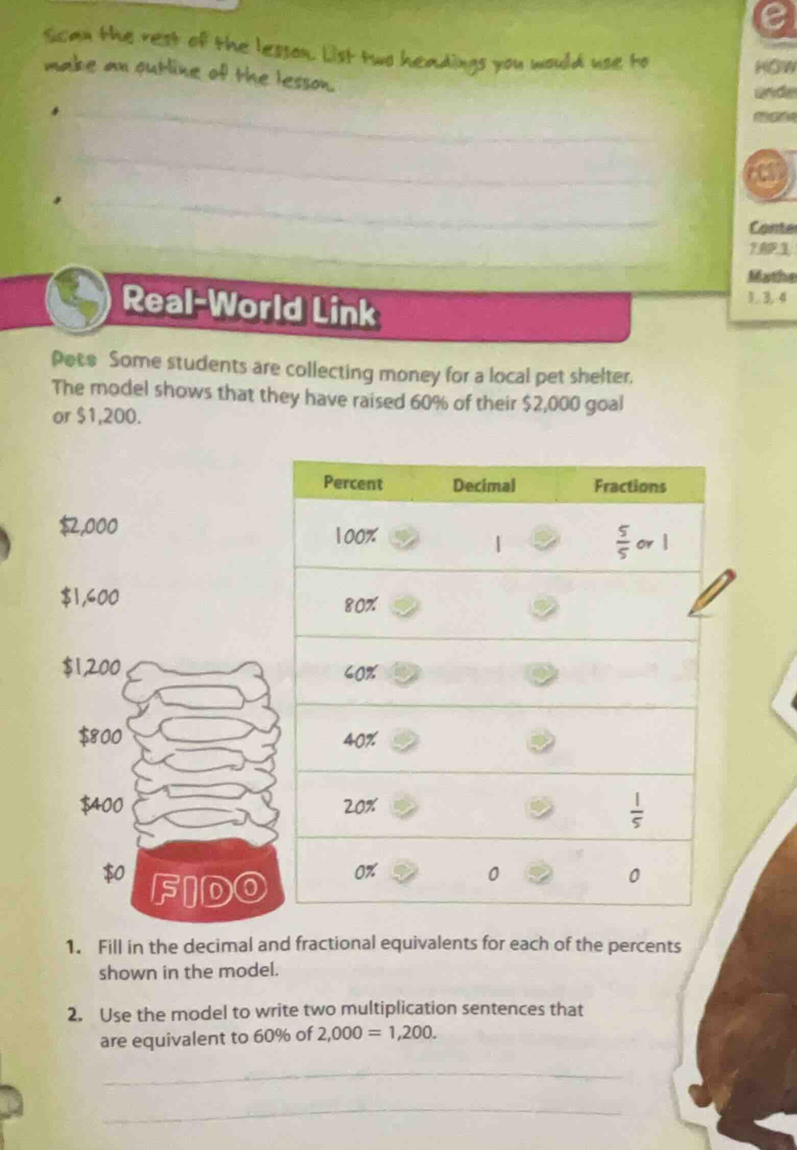 scan the rest of the lesson. list two headings you would use to make an…