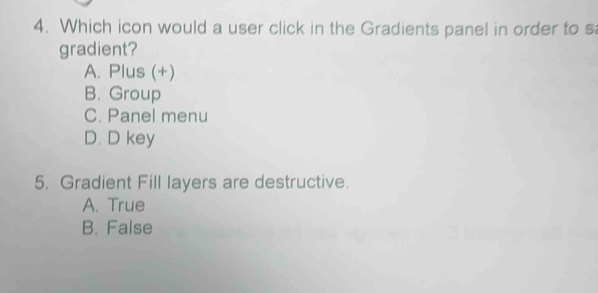 4. which icon would a user click in the gradients panel in order to sa …