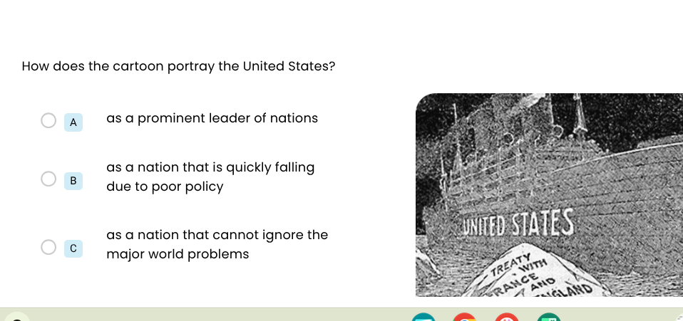 how does the cartoon portray the united states? a as a prominent leader…