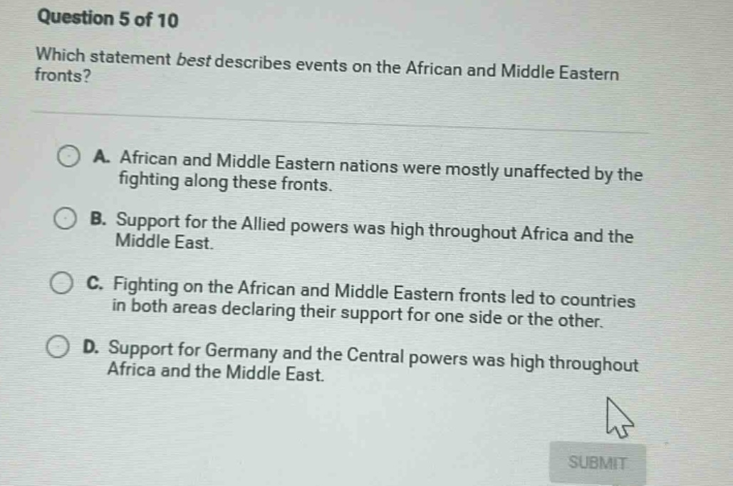 question 5 of 10 which statement best describes events on the african a…