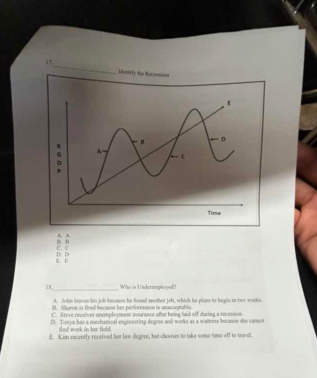 17. ______ identify the recessions a. a b. b c. c d. d e. e 18. ______ …