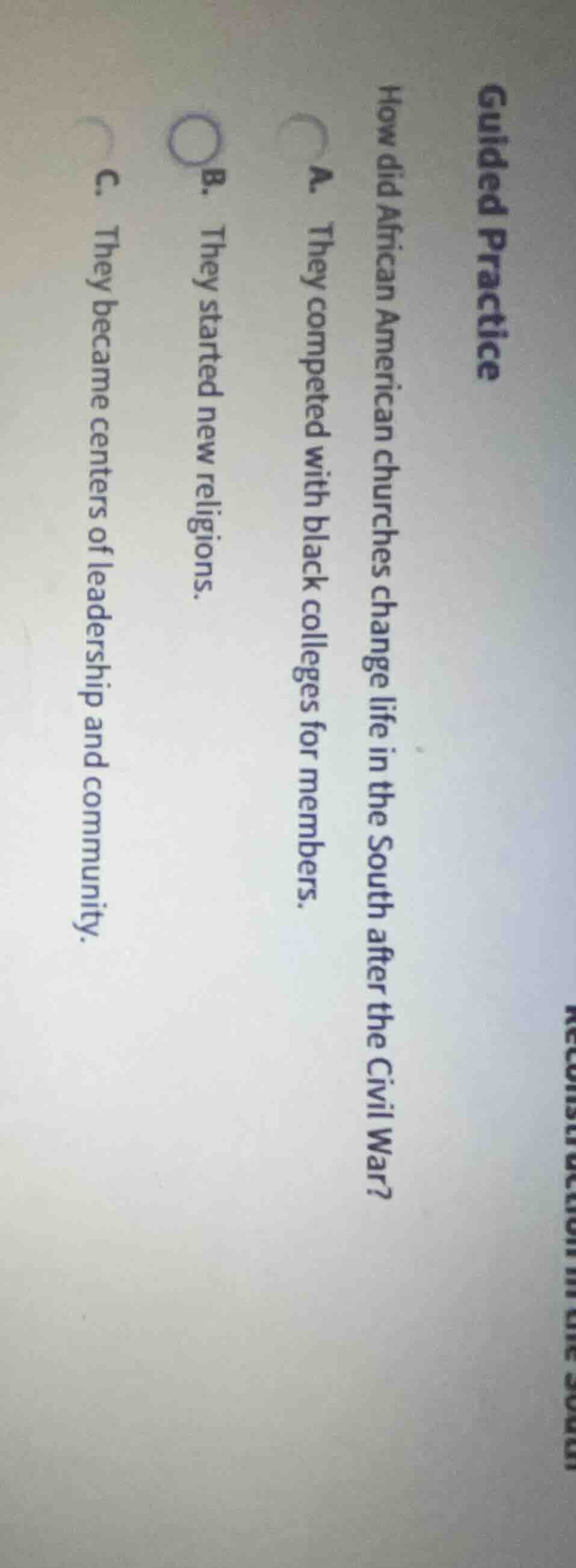 guided practice how did african american churches change life in the so…