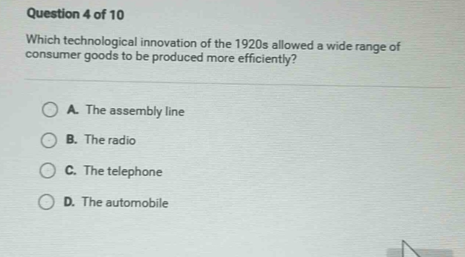 question 4 of 10 which technological innovation of the 1920s allowed a …