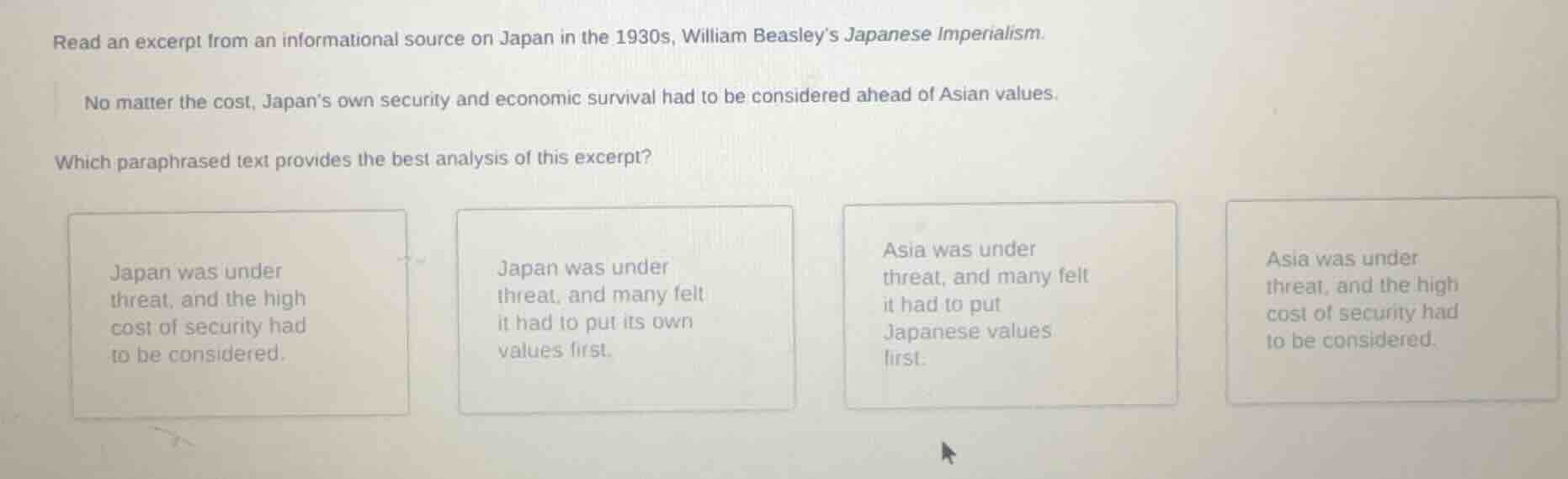 read an excerpt from an informational source on japan in the 1930s, wil…