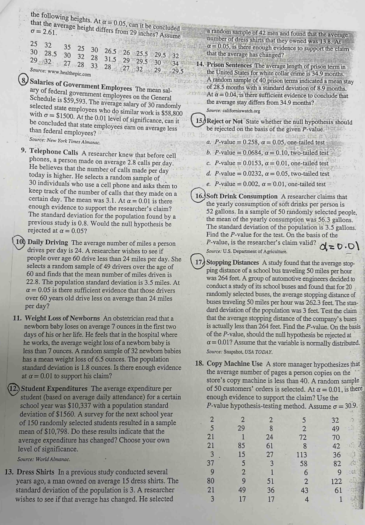 the following heights. at $alpha=0.05$, can it be concluded that the av…