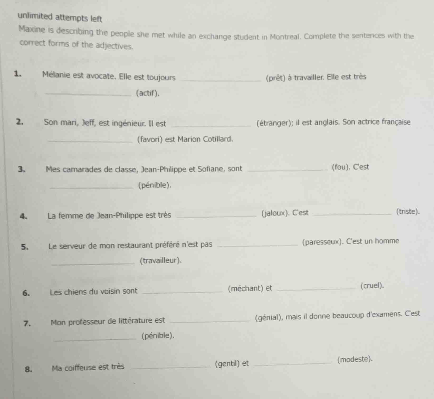 unlimited attempts left maxine is describing the people she met while a…