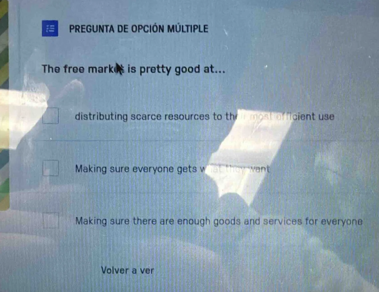 pregunta de opción múltiple the free market is pretty good at... distri…