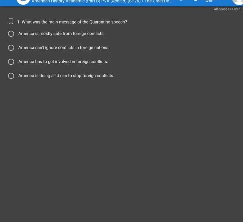 1. what was the main message of the quarantine speech? america is mostl…