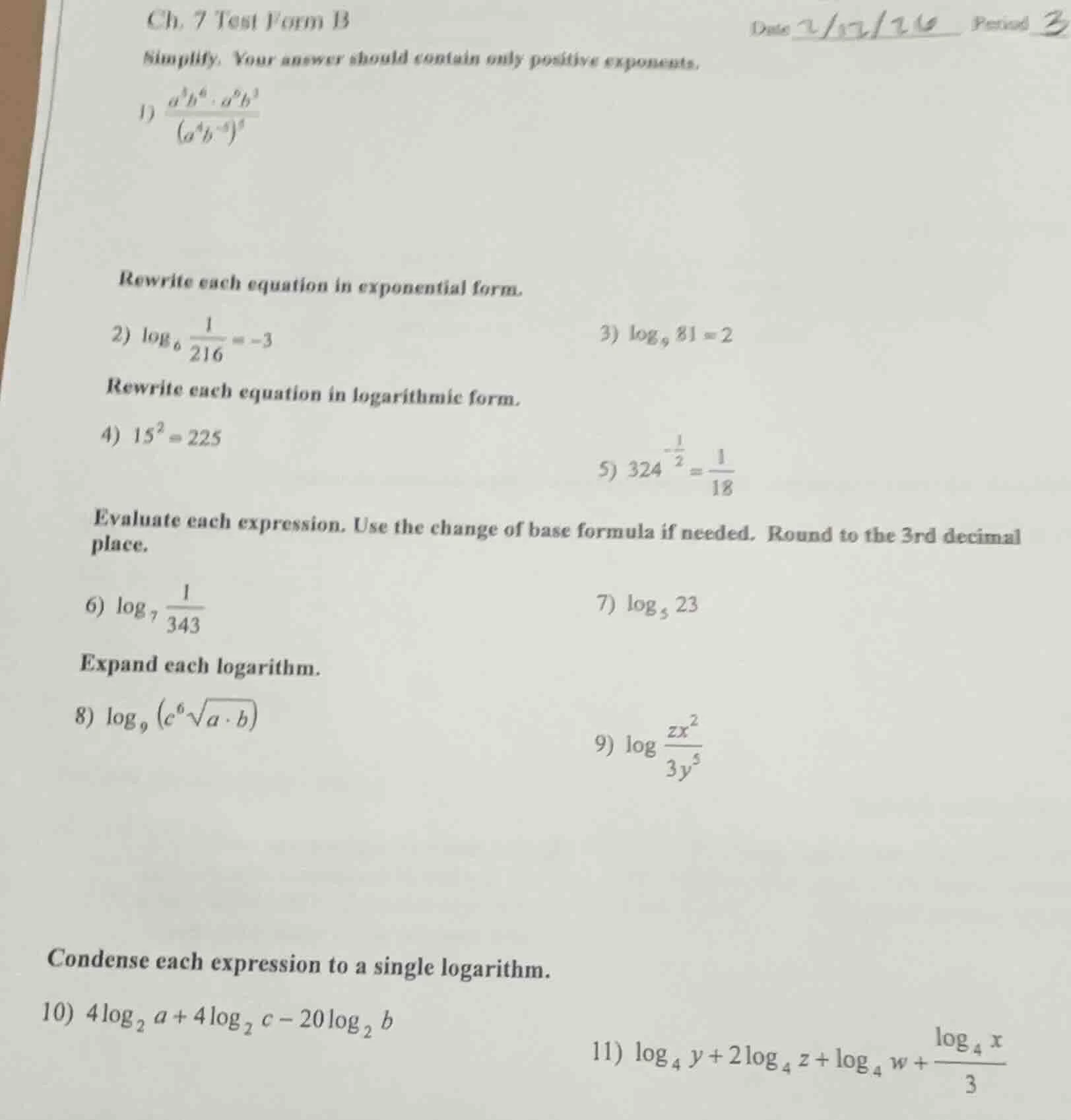 ch. 7 test form b date 2/17/24 period 3 simplify. your answer should co…
