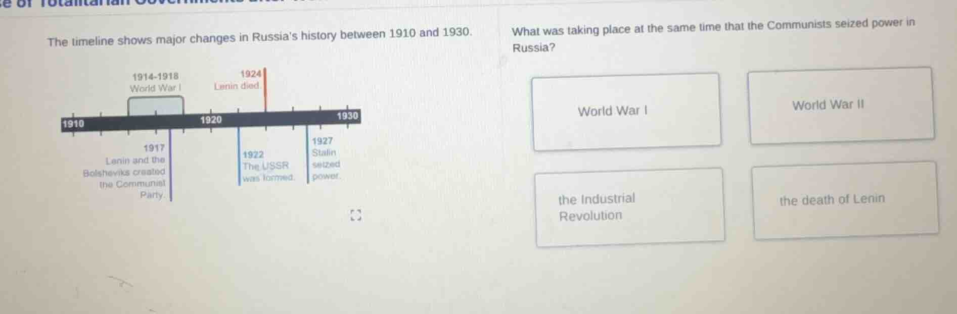 the timeline shows major changes in russias history between 1910 and 19…