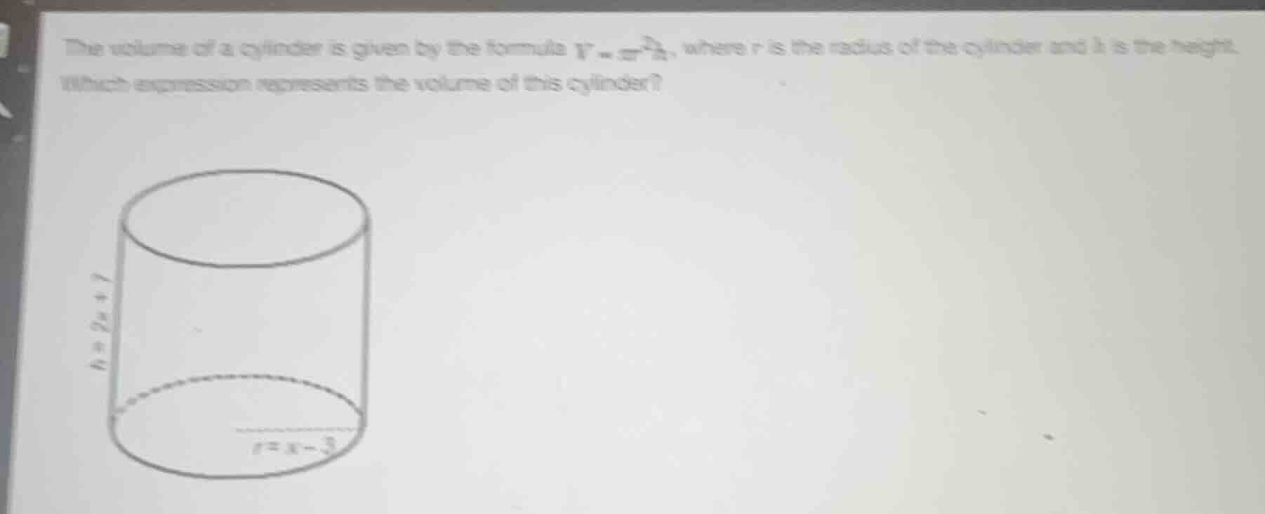 the volume of a cylinder is given by the formula $v = \\pi r^{2}h$, whe…