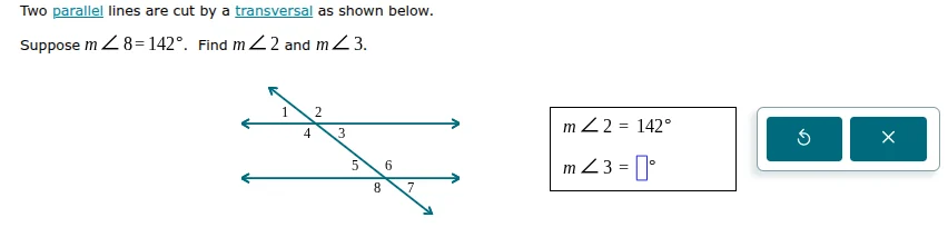 two parallel lines are cut by a transversal as shown below. suppose $m\…