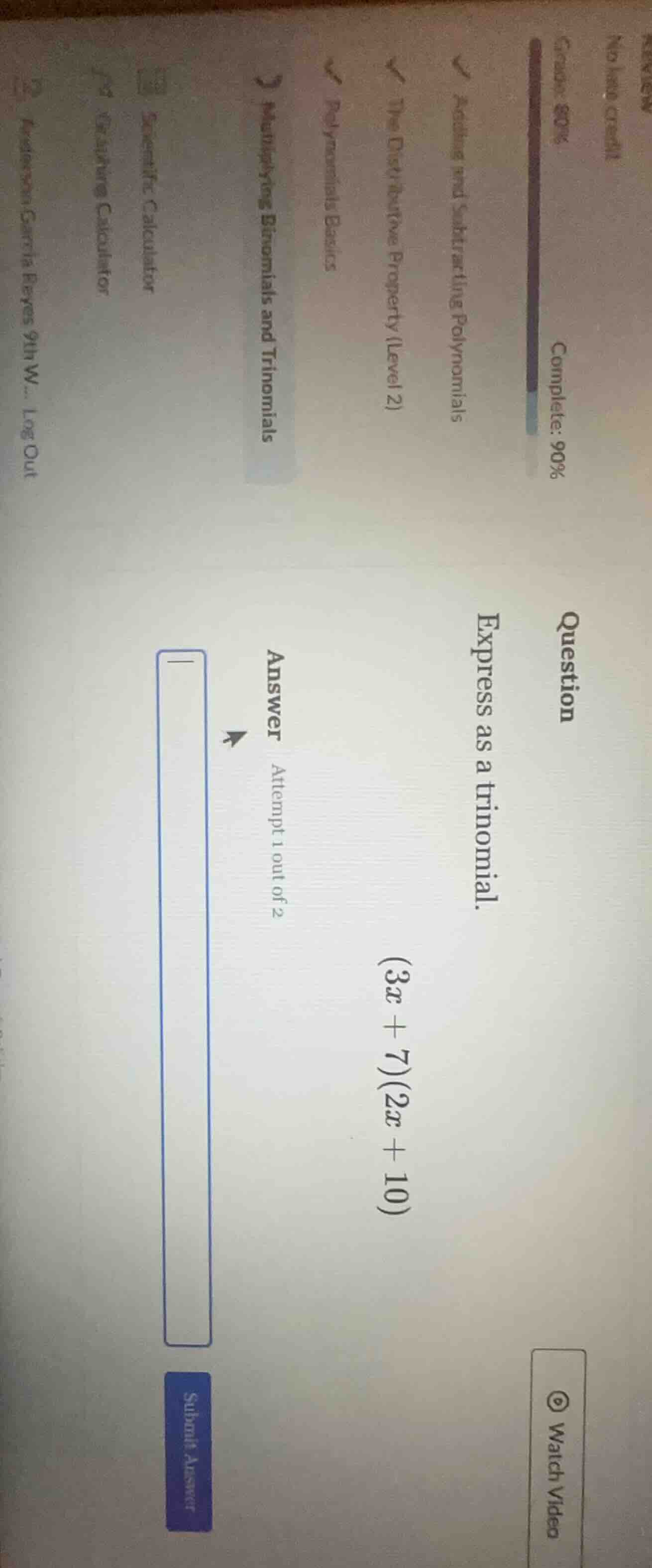 review no late credit grade: 80% complete: 90% ✓ adding and subtracting…