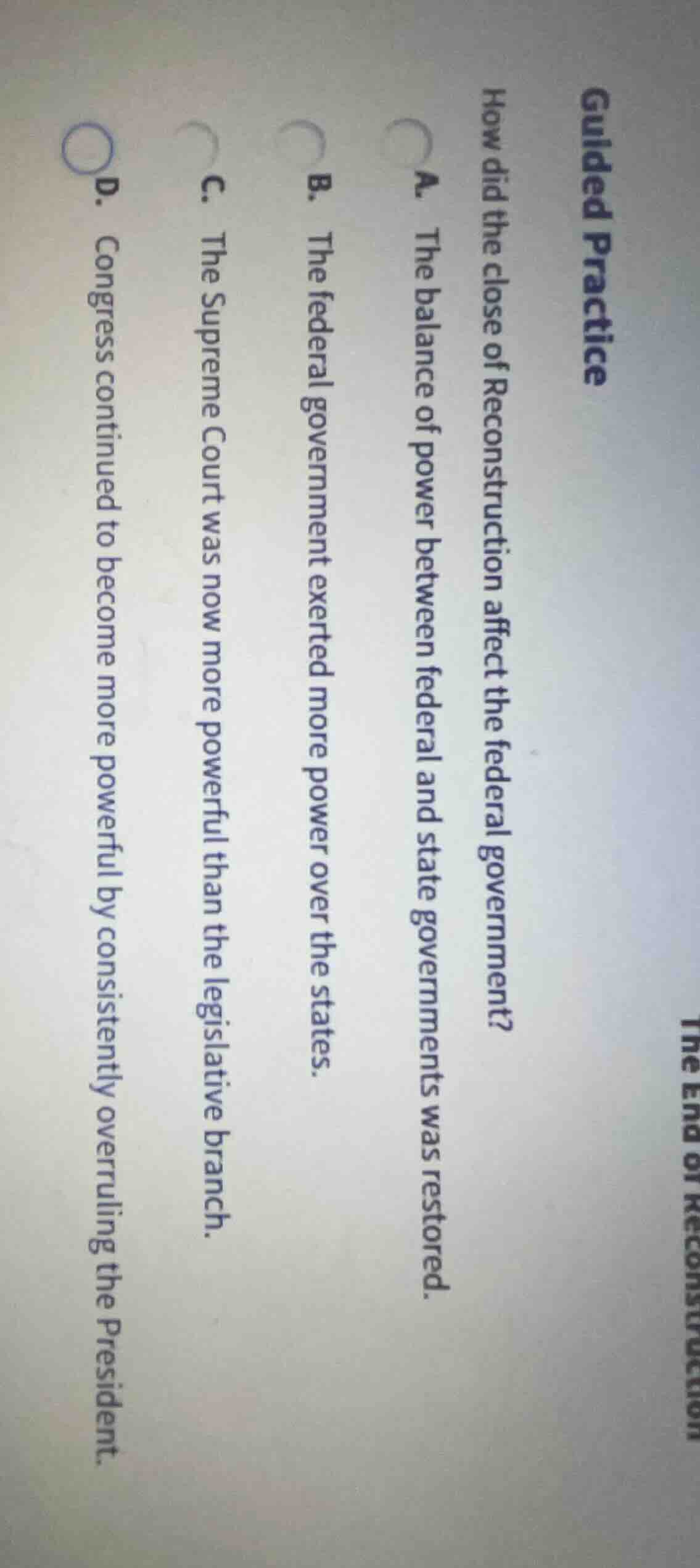 guided practice the end of reconstruction how did the close of reconstr…