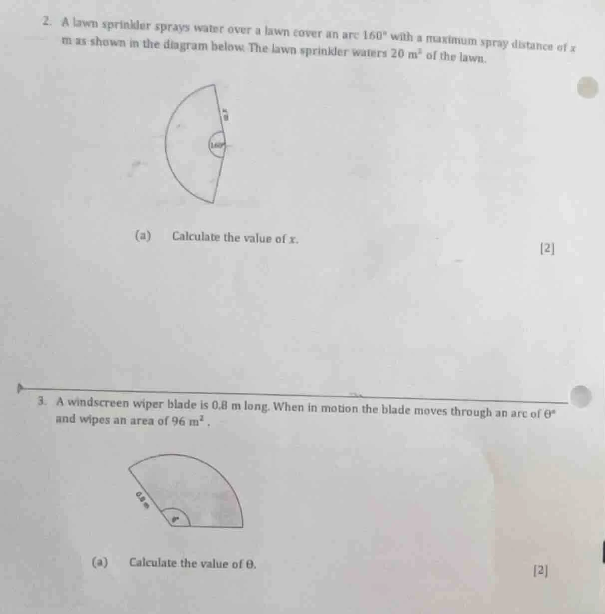 2. a lawn sprinkler sprays water over a lawn cover an arc $160^{\\circ}…