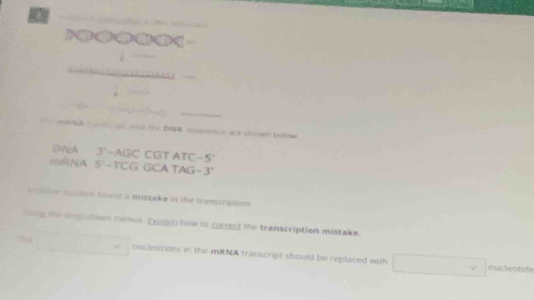 the mrna transcript and the dna sequence are shown below dna 3-agc cgt …