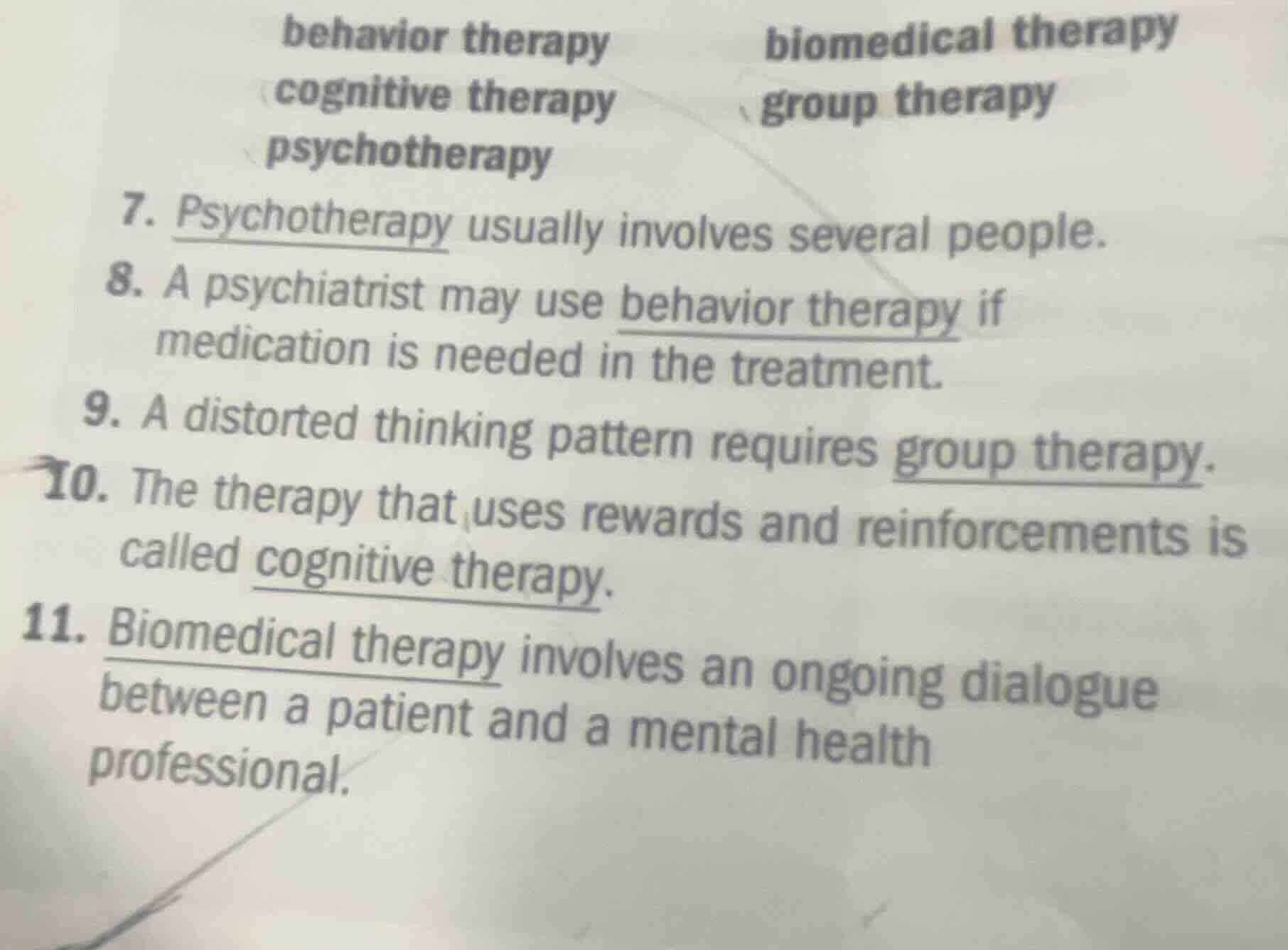 behavior therapybiomedical therapycognitive therapygroup therapypsychot…