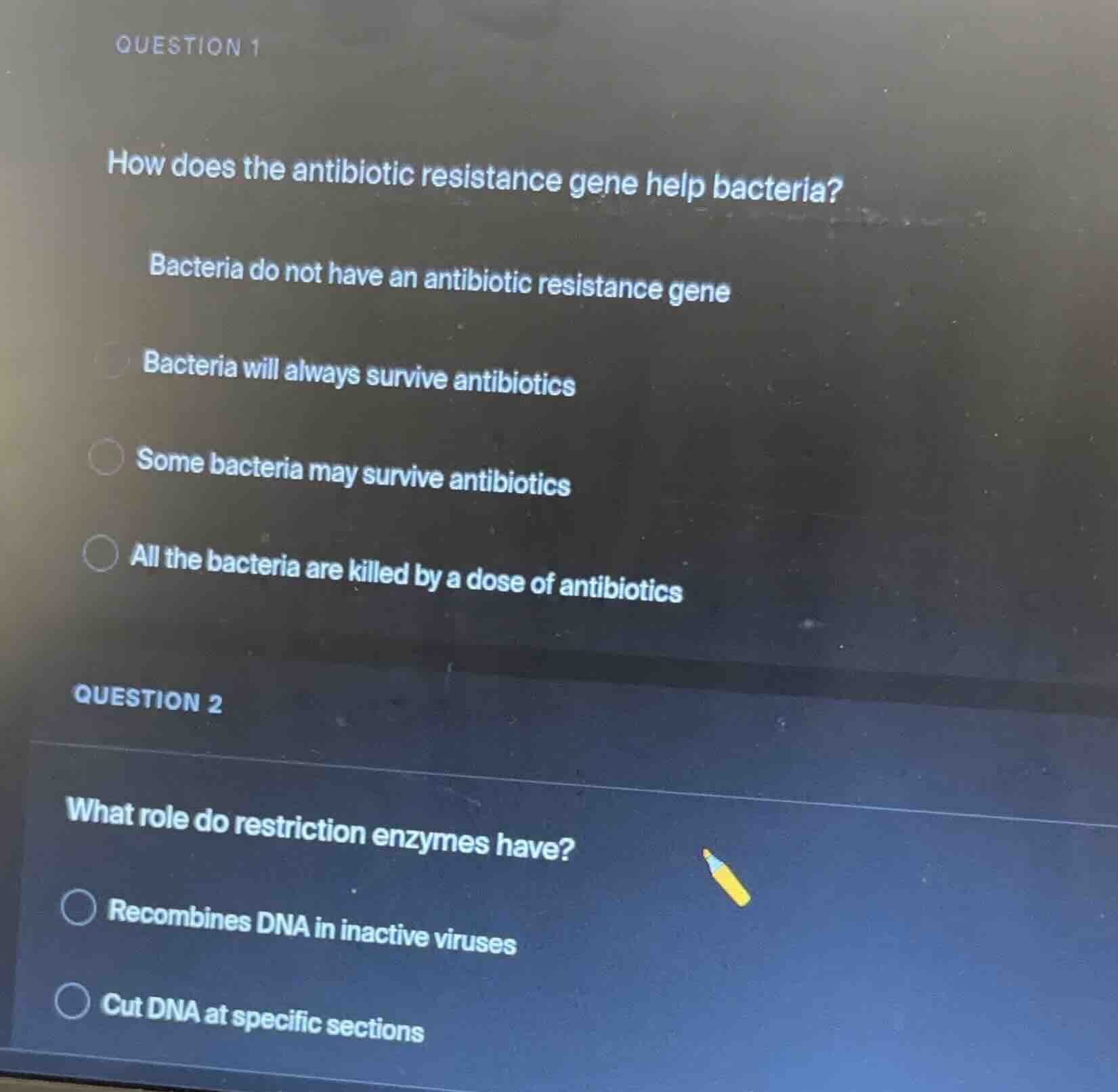 question 1 how does the antibiotic resistance gene help bacteria? bacte…