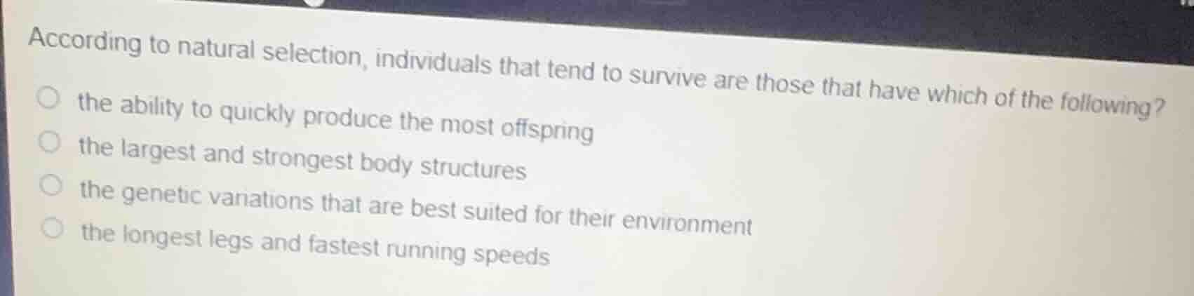 according to natural selection, individuals that tend to survive are th…