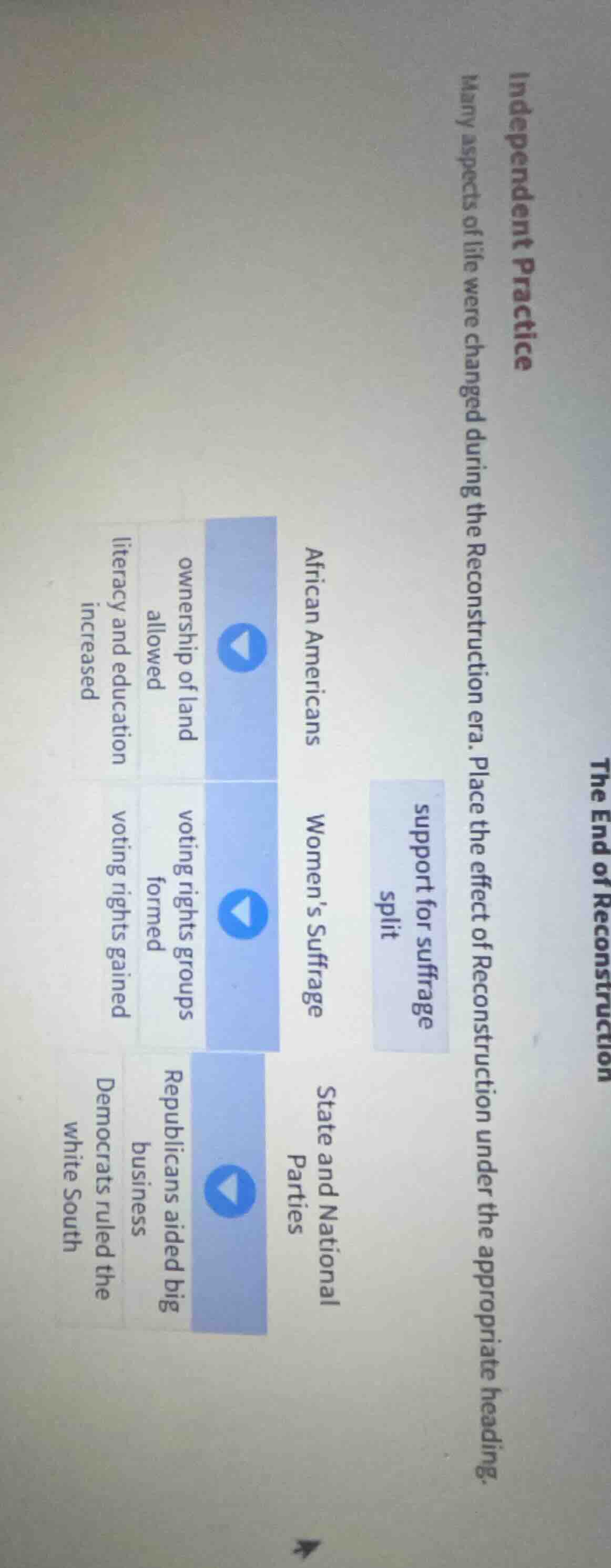 the end of reconstruction independent practice many aspects of life wer…