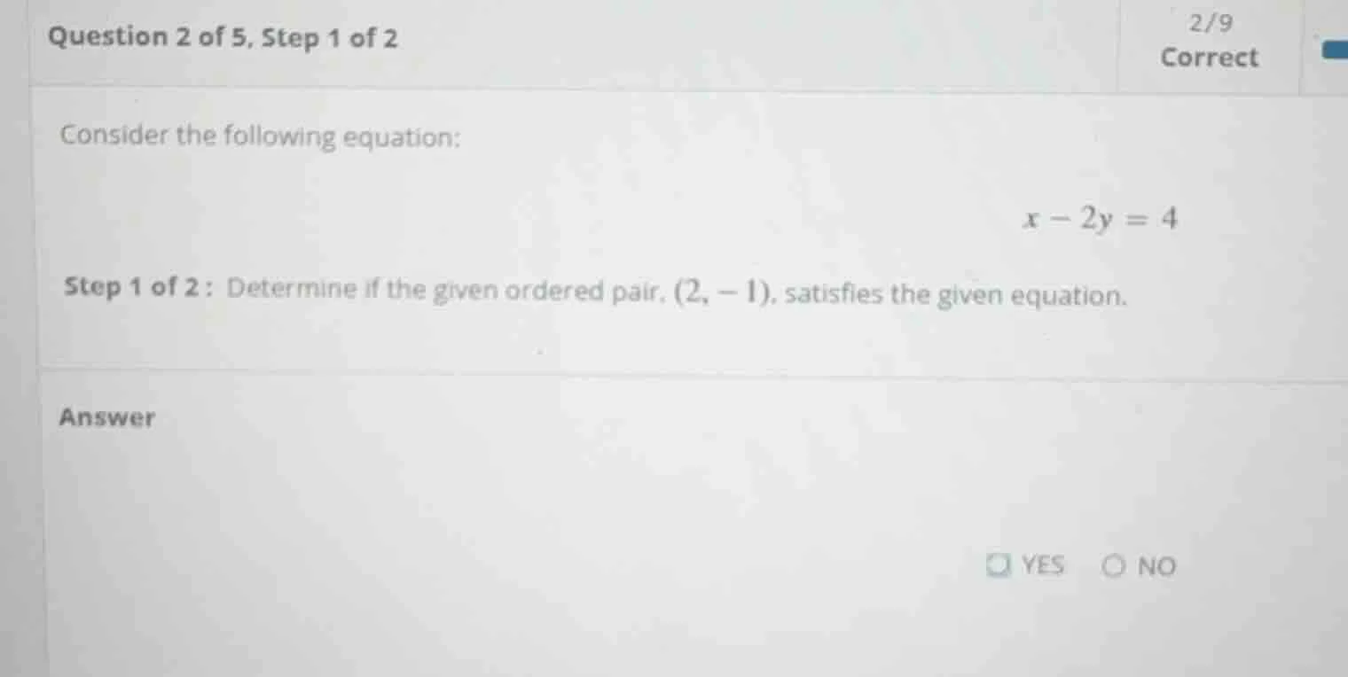 question 2 of 5, step 1 of 2 2/9 correct consider the following equatio…