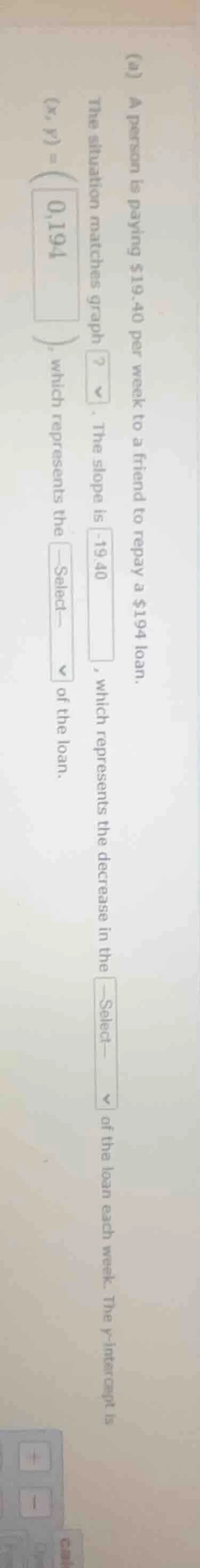 (a) a person is paying $19.40 per week to a friend to repay a $194 loan…
